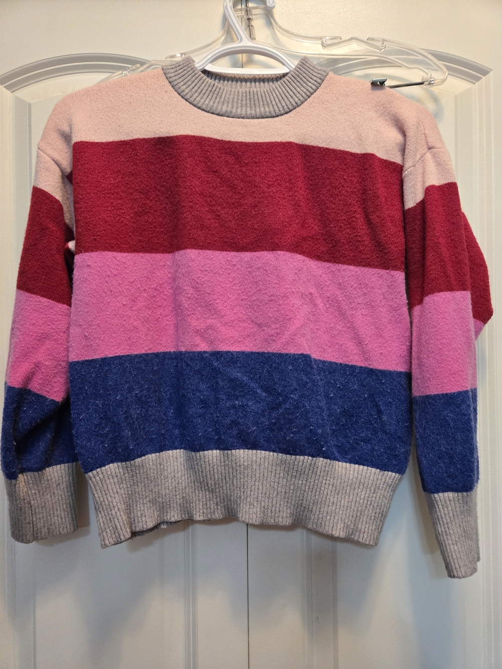 Ayres Striped Crewneck Sweater in Red, Pink & Blue